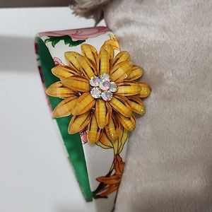 VINTAGE FLOWER AND CRYSTAL HEADBAND/ FLOWER PRINT/ VINTAGE HEADBAND HAIR PIECE